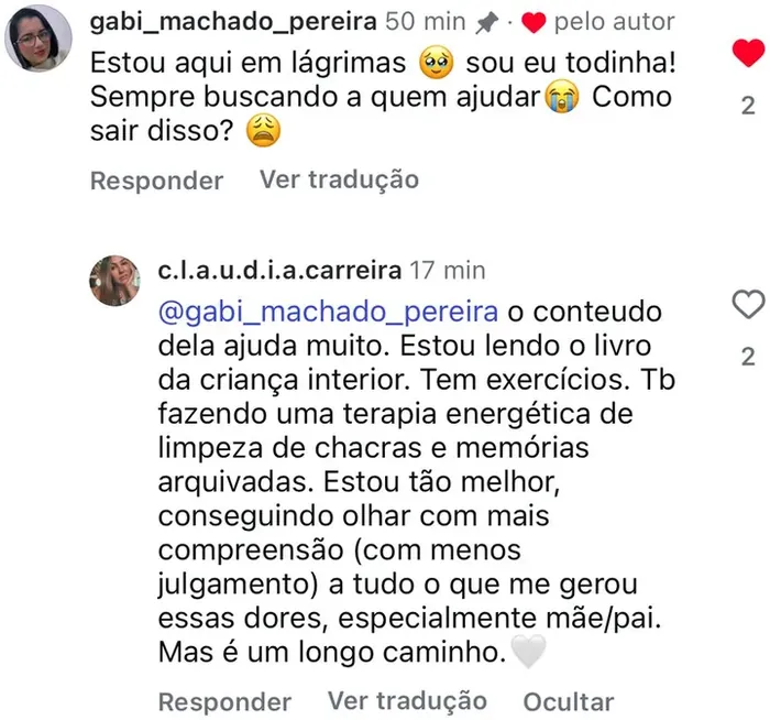 Captura original del testimonio, en portugués